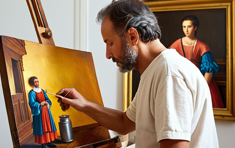 **
"A skilled restorer meticulously cleaning an aged painting in a brightly lit studio in Madrid, showcasing the vibrant colors beneath layers of varnish, Spanish style. Focus on detail and dedication. Natural light, soft focus in the background."
**