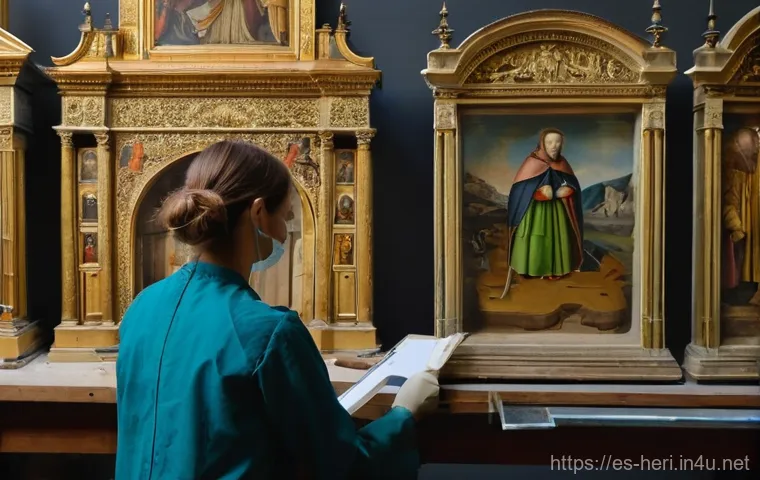 문화재수리기술자 자격시험과 관련된 정책 - **"A highly focused conservator-restorer, a woman in her late 30s with her hair tied back, meticulou...