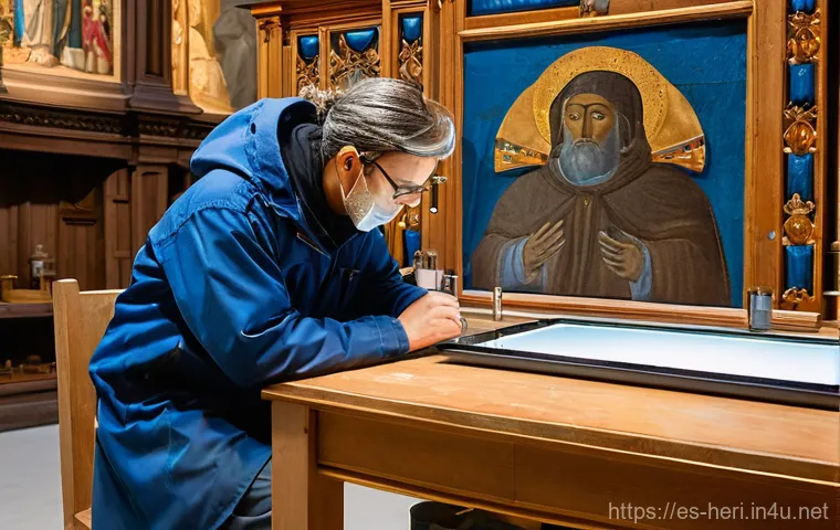 문화재수리기술자 업무 중 겪은 사례 - **Prompt:** A highly detailed and atmospheric image of a skilled female art restorer, aged around 30...
